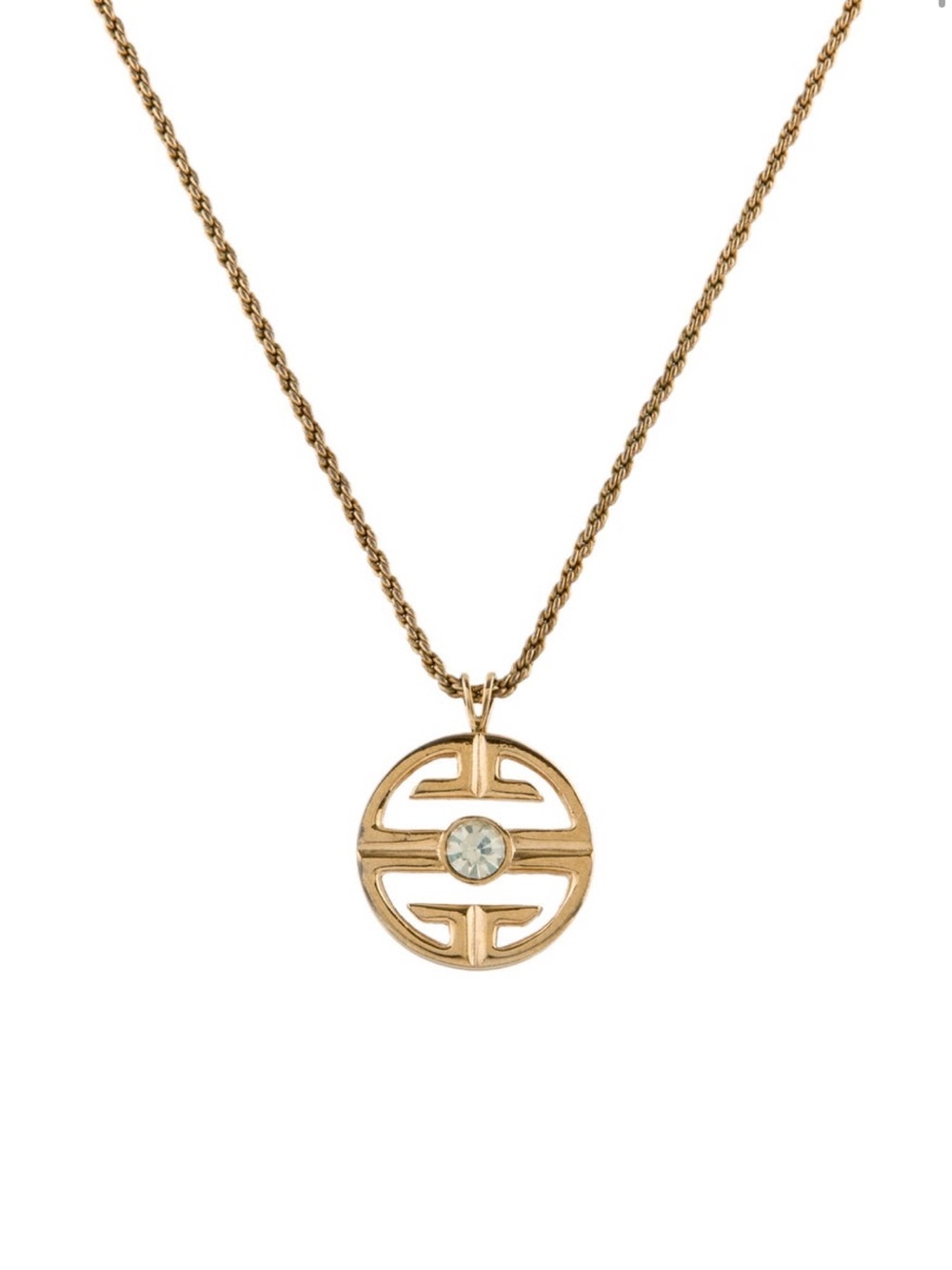 Givenchy Gold-Tone Round Logo Pendant Necklace with Crystal